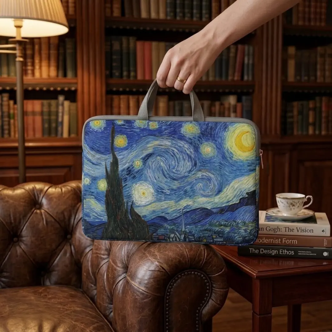 NUVEX Laptophoes 13 inch - Sterren Nacht Swirl Print - Blauw/Geel