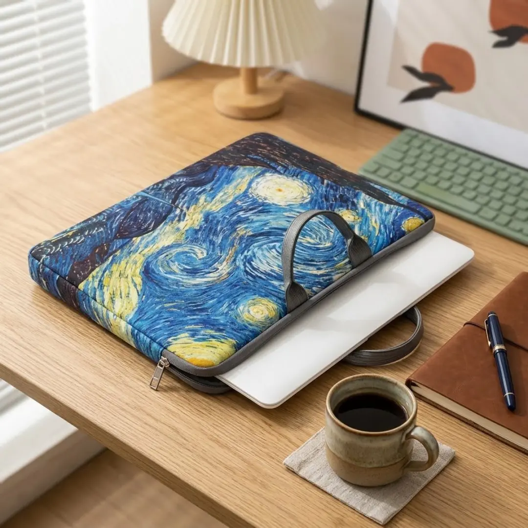 NUVEX Laptophoes 13 inch - Sterren Nacht Swirl Print - Blauw/Geel