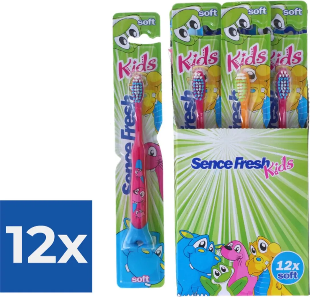 Sence Fresh Kids Tandenborstels - 144 Stuks (12x12) - Groen/Geel/Oranje/Roze/Blauw