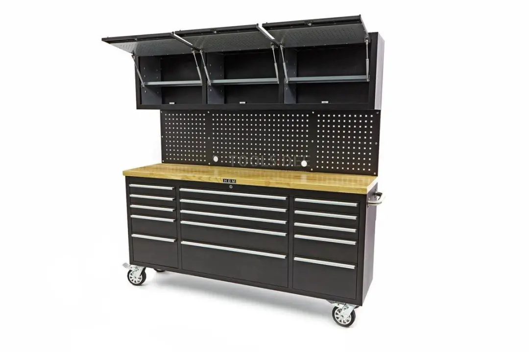 HBM Werkbank 182cm Zwart - 15 Laden, 3 Hangkasten, Verrijdbaar