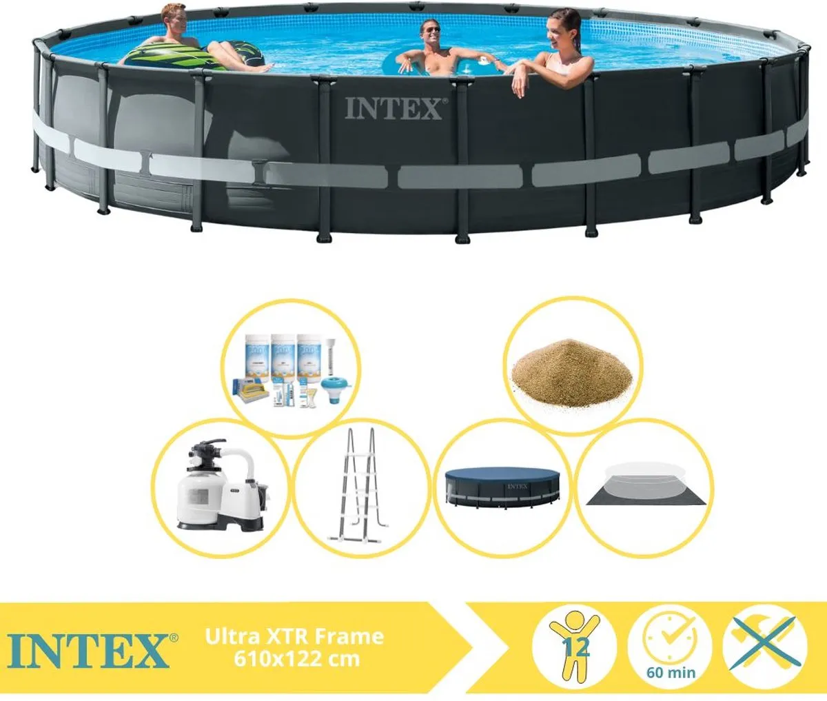 Intex Ultra XTR Frame 26340GN Zwembad 732x132cm - Grijs/Wit
