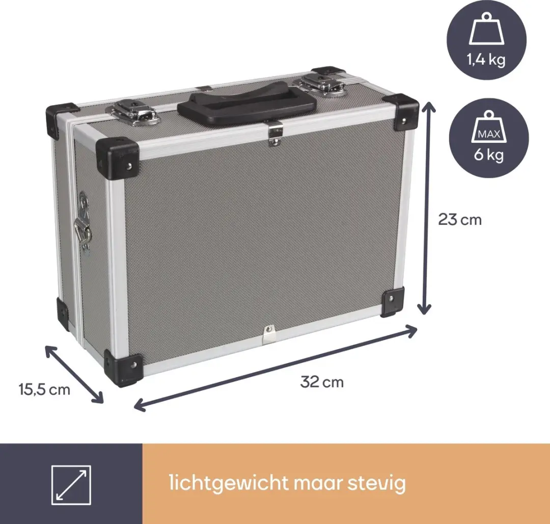 Perel Opbergkoffer 1821-G Aluminium - 32x23x15cm - Grijs