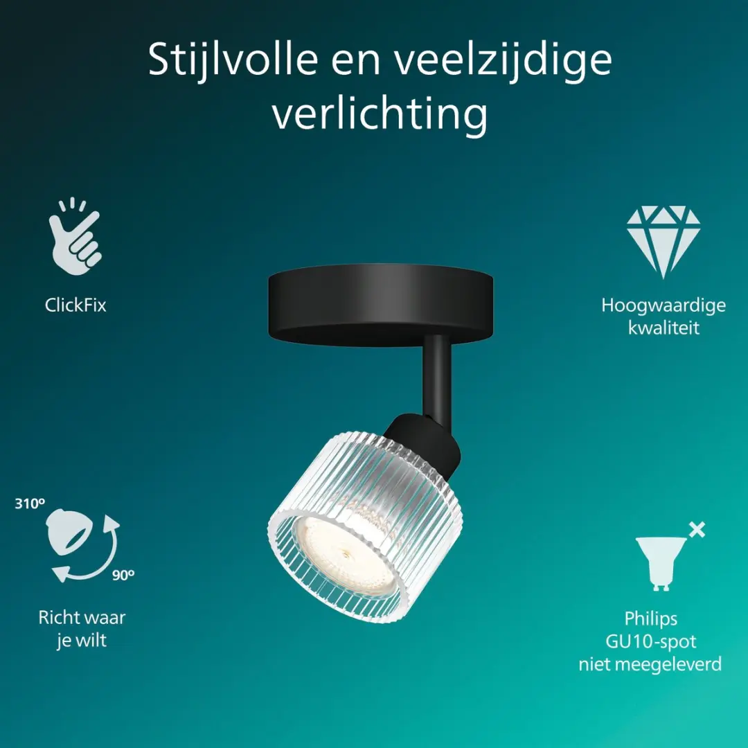 Philips Horen Opbouwspot GU10 LED - 5W - Zwart