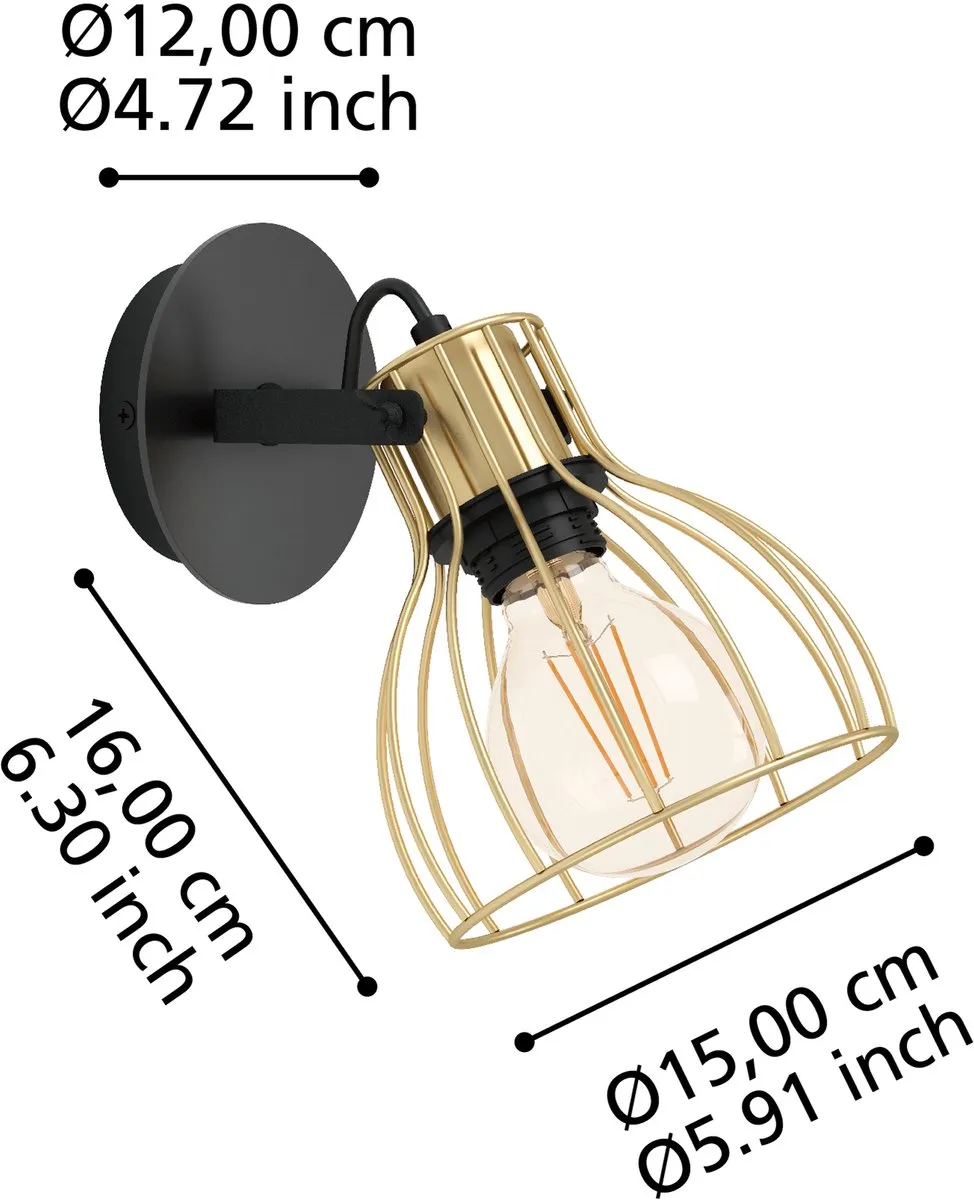 Eglo Sambatello Opbouwspot E27 - 1-lichts - Zwart/Goud