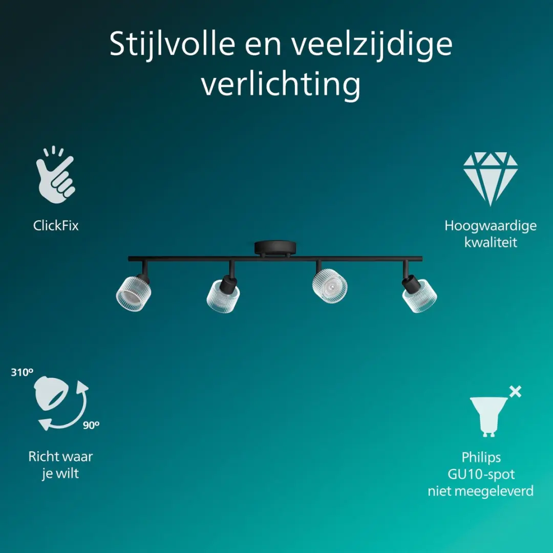 Philips Horen Opbouwspot GU10 4-punts - Zwart