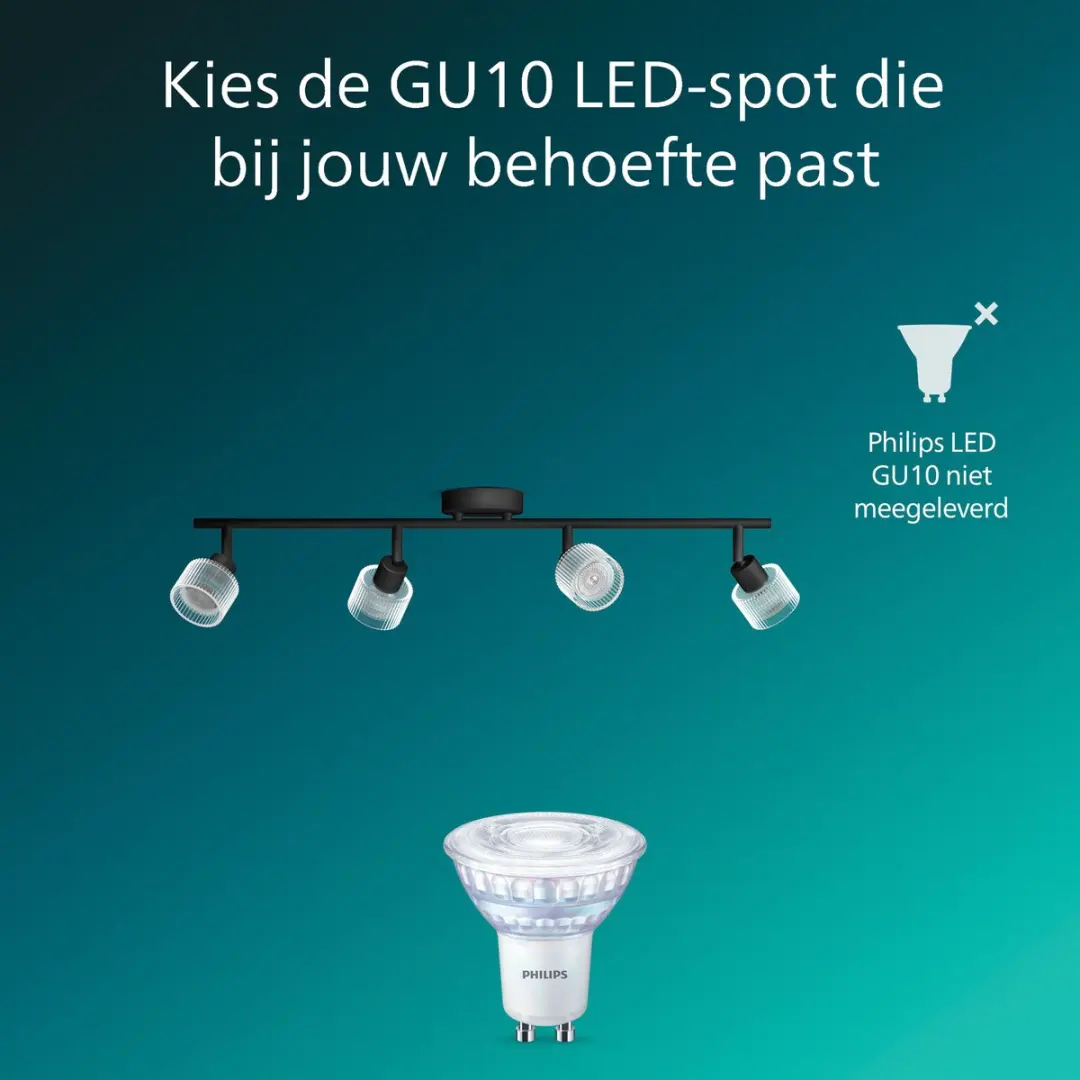 Philips Horen Opbouwspot GU10 4-punts - Zwart - afbeelding 6 van 6