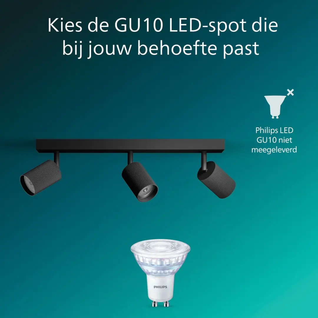 Philips Wyatt Opbouwspot GU10 3x - Zwart - afbeelding 6 van 6