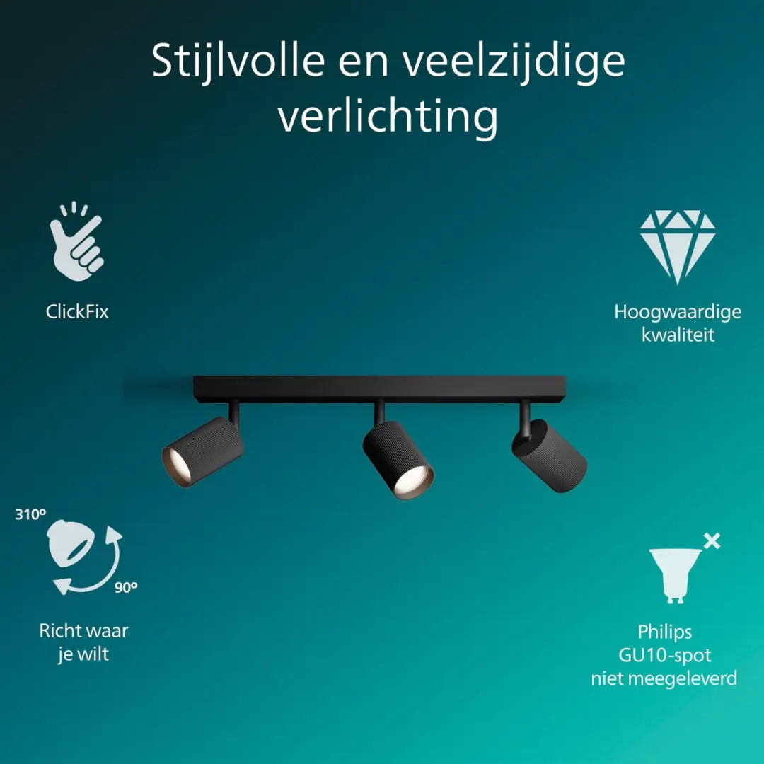 Philips Wyatt Opbouwspot GU10 3x - Zwart
