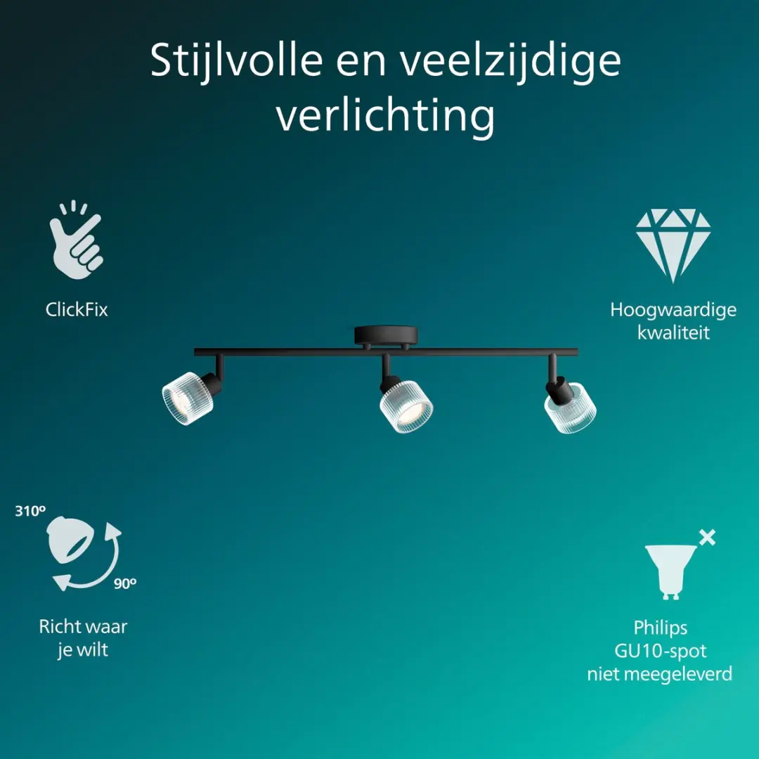 Philips Horen Opbouwspot GU10 3-punts - Zwart