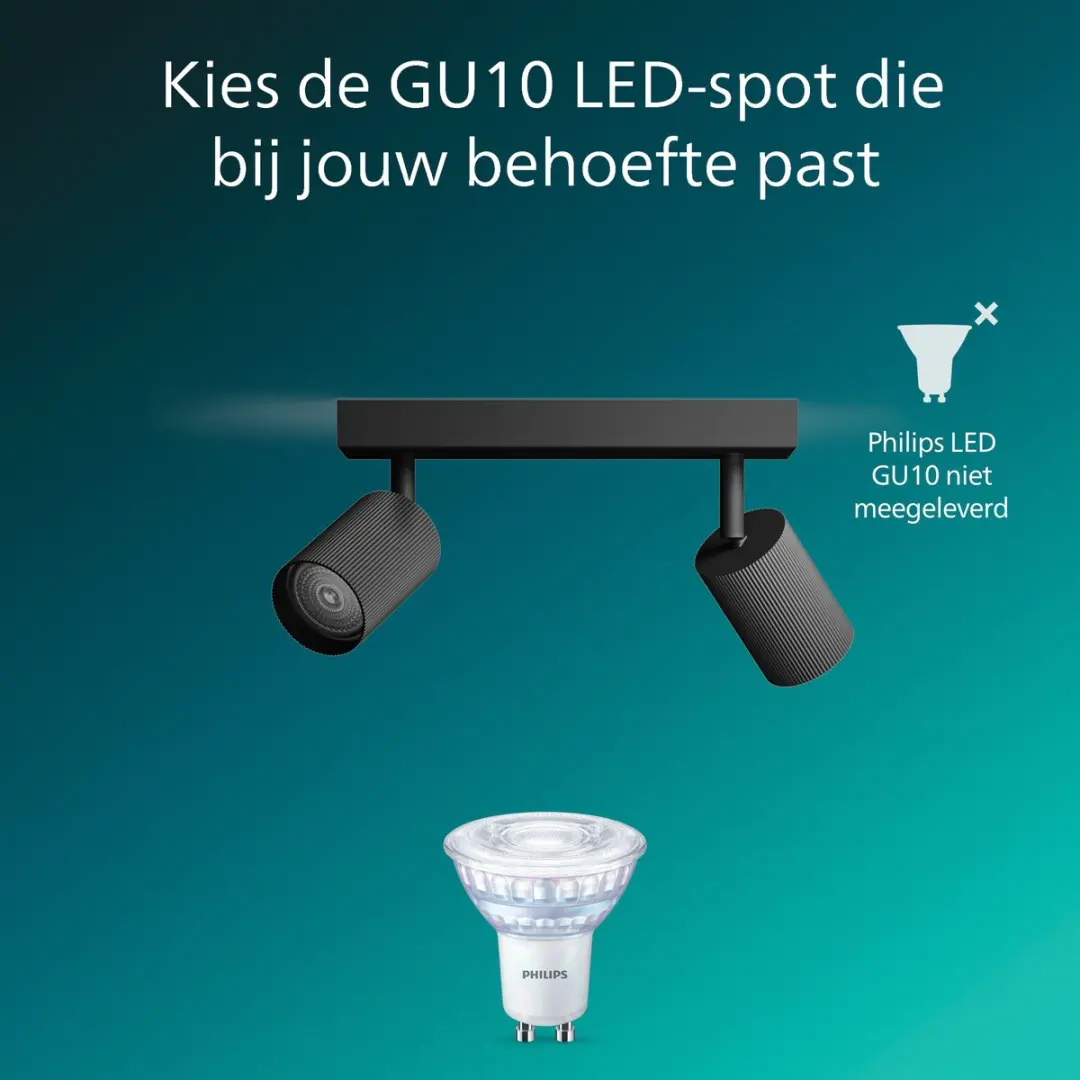 Philips Wyatt Opbouwspot GU10 2x - Zwart - afbeelding 6 van 6