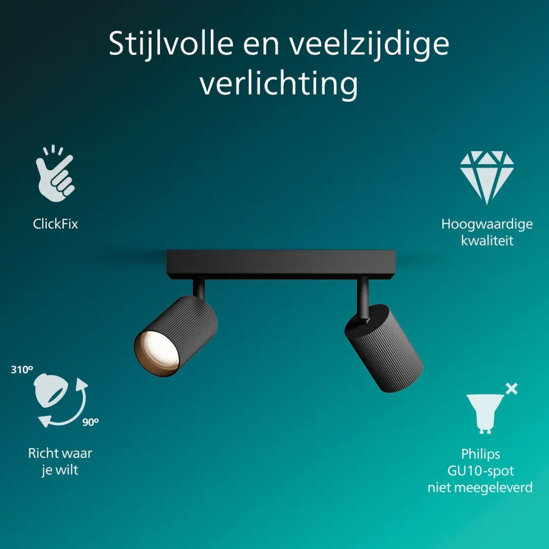 Philips Wyatt Opbouwspot GU10 2x - Zwart