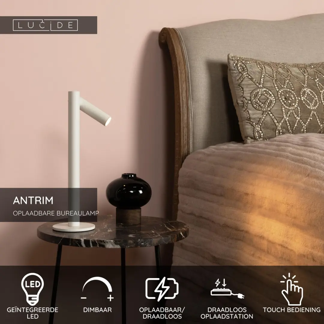 Lucide Antrim Oplaadbare Bureaulamp - 2x2,2W 2700K IP54 - Wit