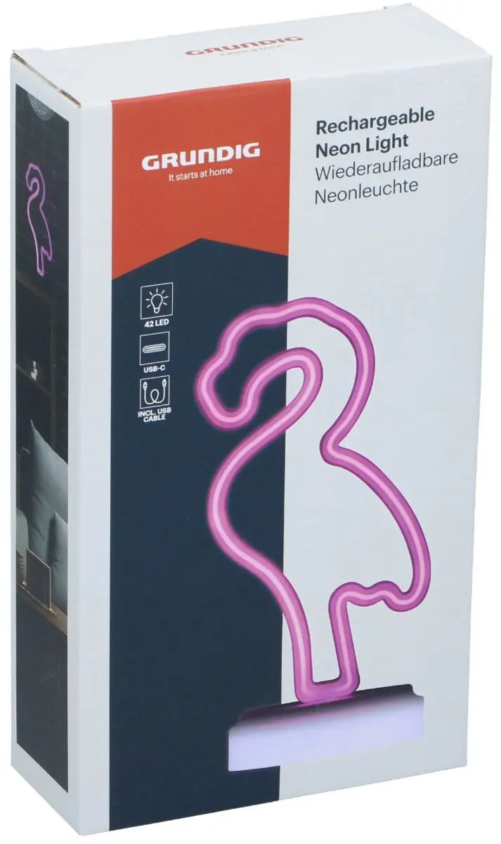 Grundig Flamingo Neon Tafellamp - Oplaadbaar USB-C - Roze
