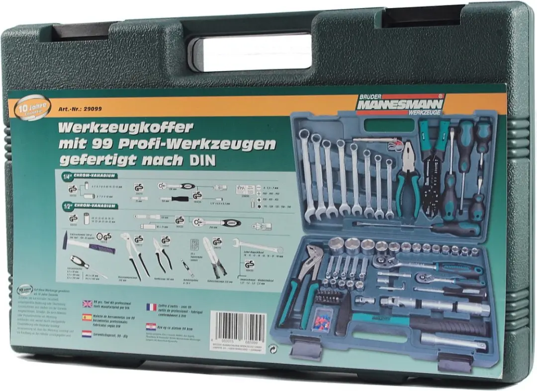 Brüder Mannesmann 29099 Gereedschapskoffer 99-delig - Chroom-vanadium staal - Groen