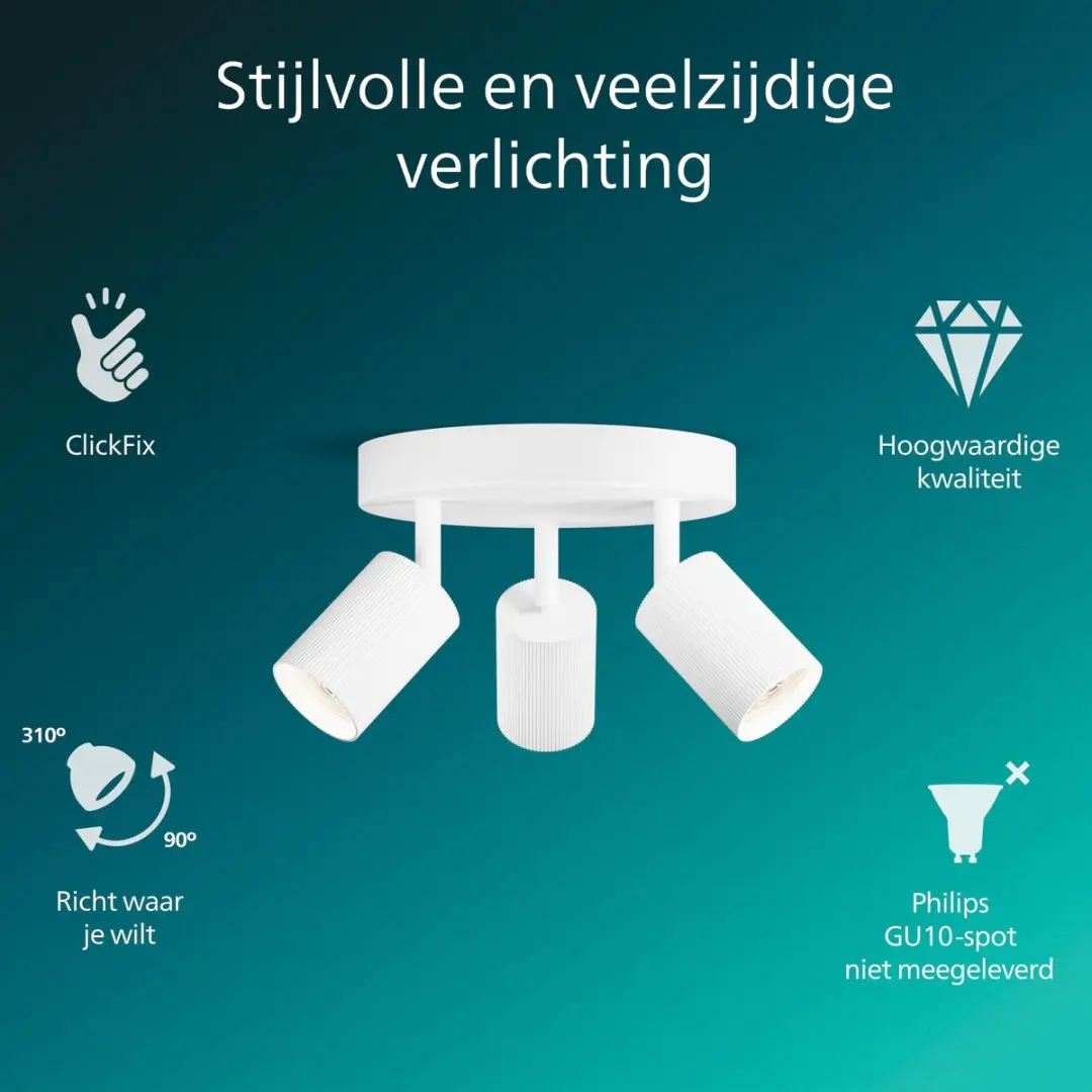 Philips Wyatt Opbouwspot GU10 3x - 19,6cm Wit