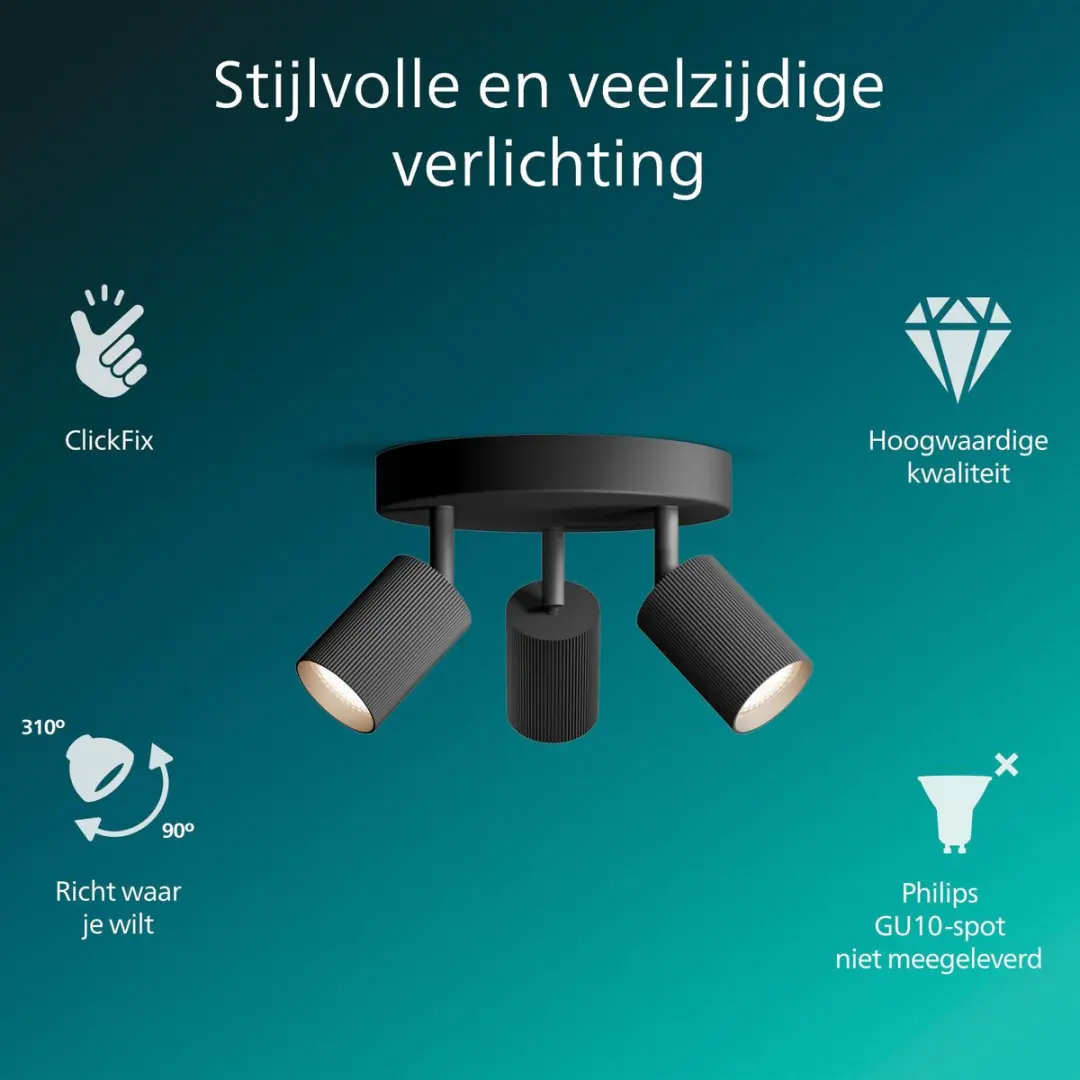Philips Wyatt Opbouwspot GU10 3x - Zwart
