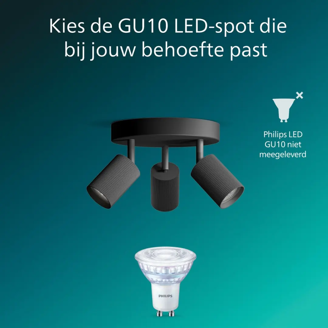 Philips Wyatt Opbouwspot GU10 3x - Zwart - afbeelding 6 van 6