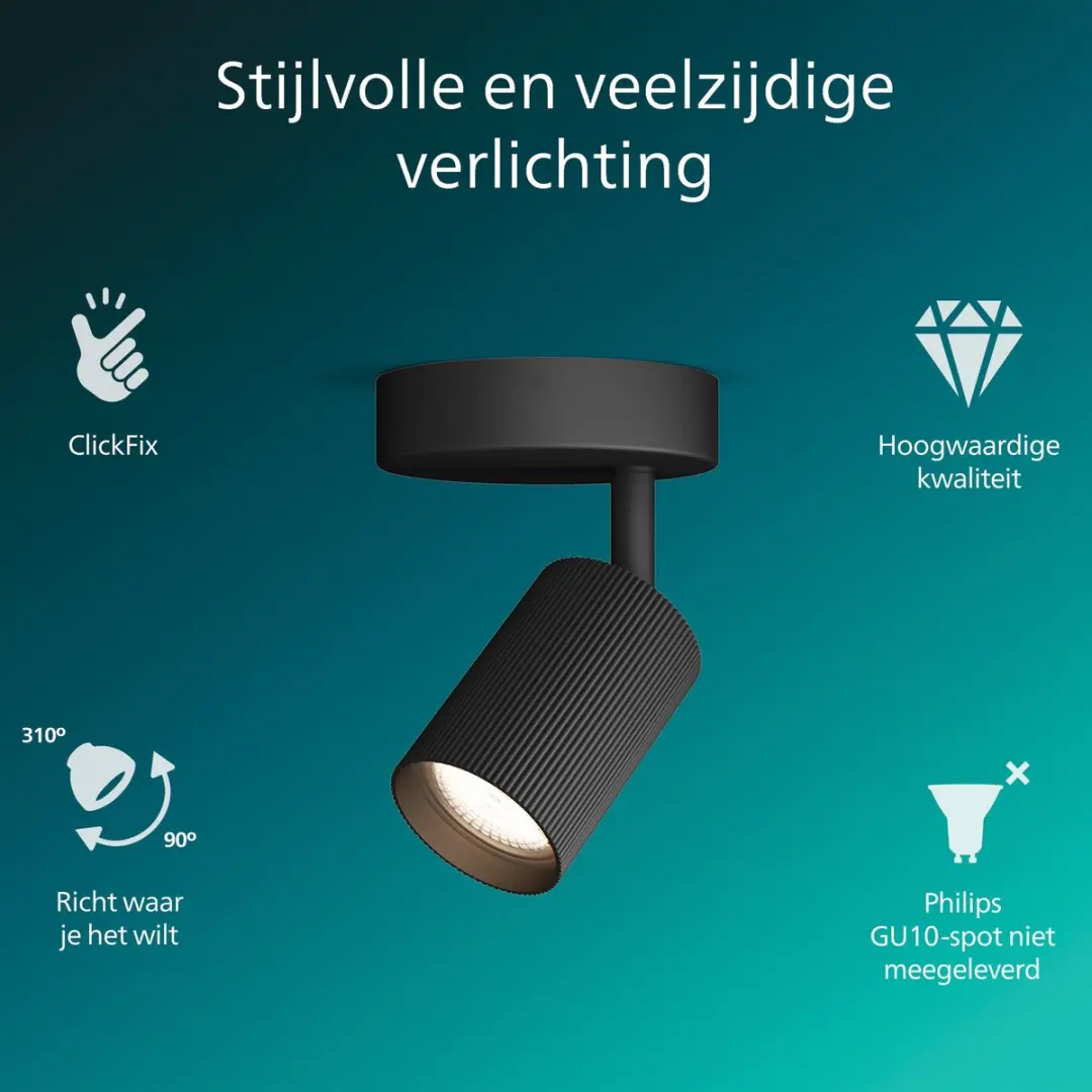 Philips Wyatt Opbouwspot GU10 - 5W - Zwart