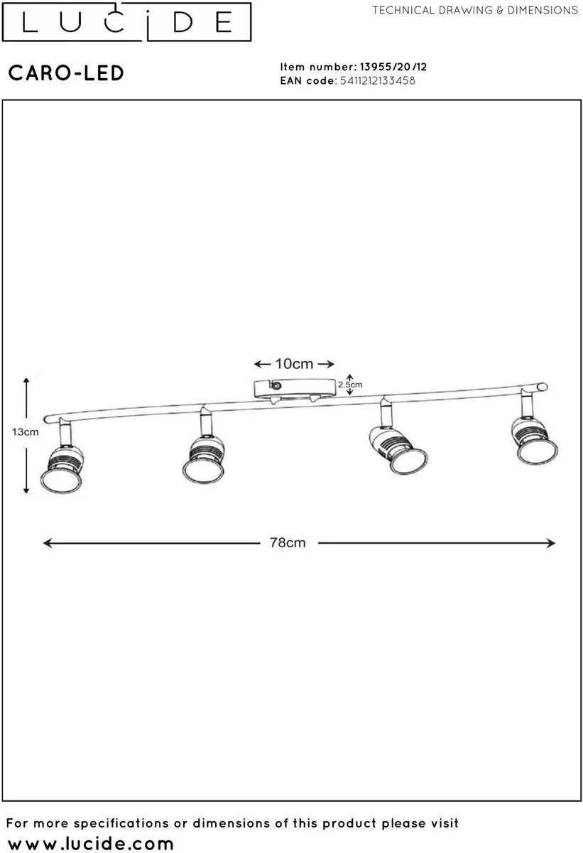 Lucide CARO-LED Plafondspot LED GU10 4x5W 2700K - Mat chroom