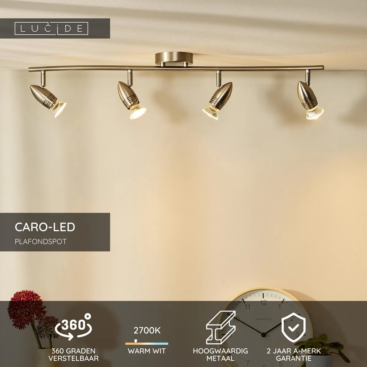 Lucide CARO-LED Plafondspot LED GU10 4x5W 2700K - Mat chroom