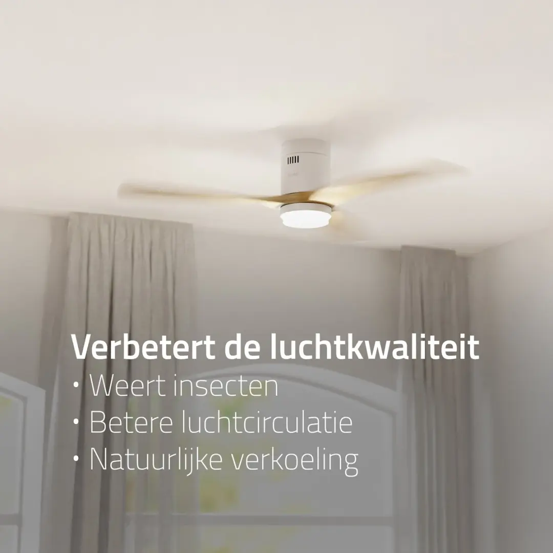 Hombli Slimme Plafondventilator Ø132cm - Wit & Licht Hout