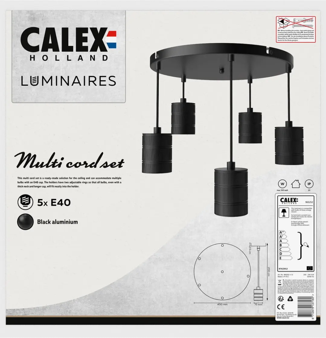 Calex Retro Pendel 3xE40 - 400mm - Zwart