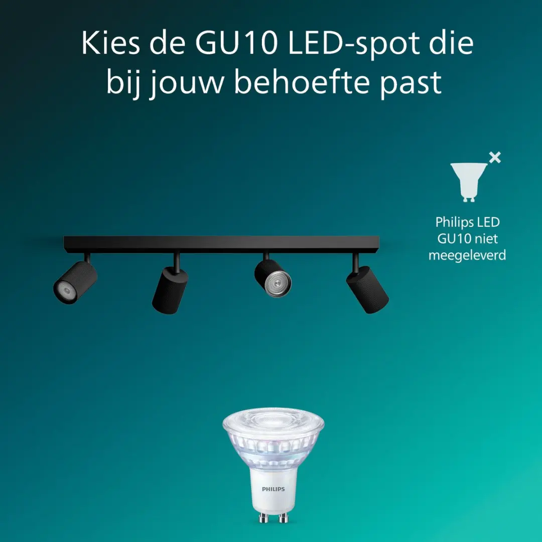 Philips Wyatt Opbouwspot GU10 4-delig - Zwart - afbeelding 6 van 6