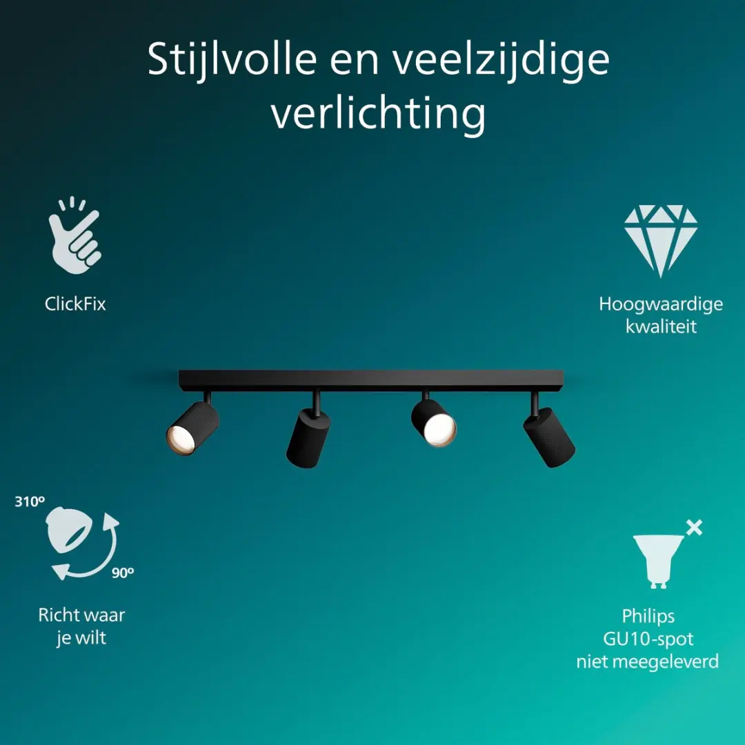 Philips Wyatt Opbouwspot GU10 4-delig - Zwart
