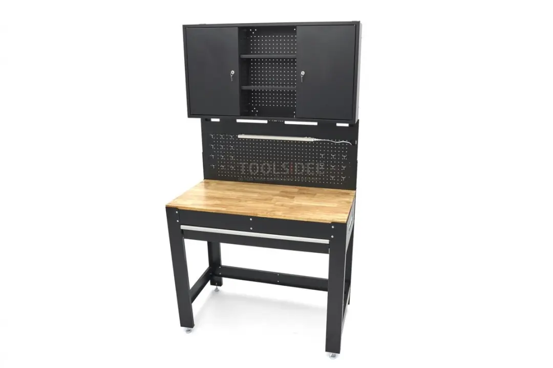 HBM Werkbank 115cm Houten Werkblad - Met LED Verlichting & Kast