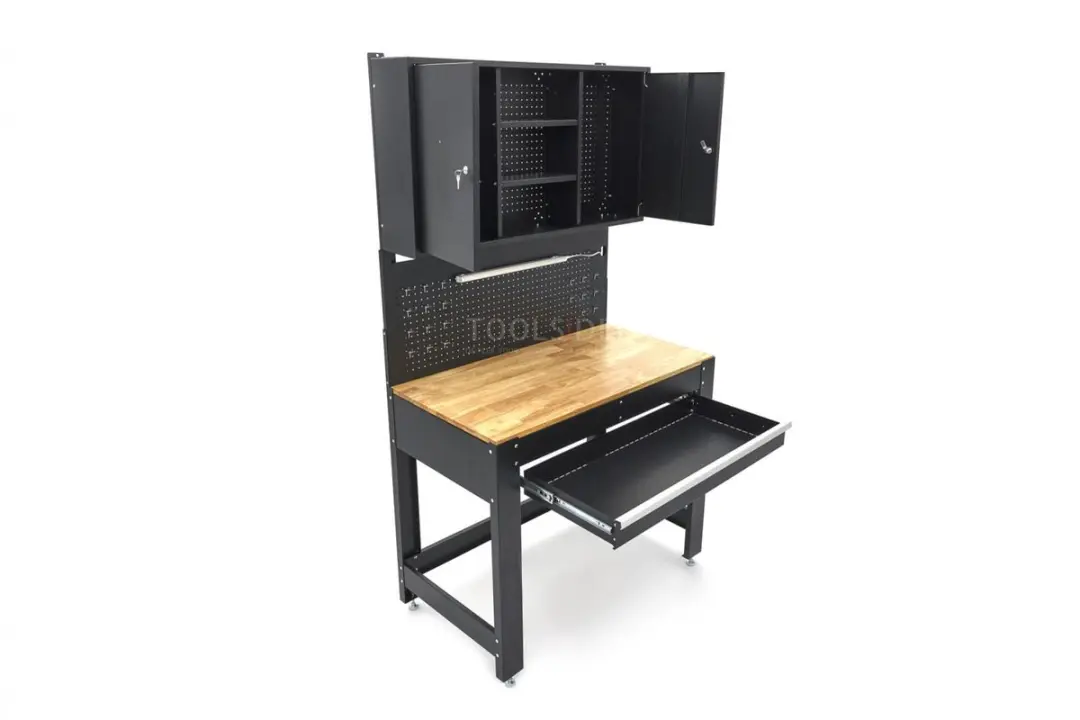 HBM Werkbank 115cm Houten Werkblad - Met LED Verlichting & Kast