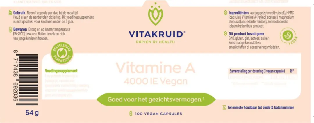 Vitakruid Vitamine A 4000 IE Vegan - 90 Capsules - afbeelding 6 van 6