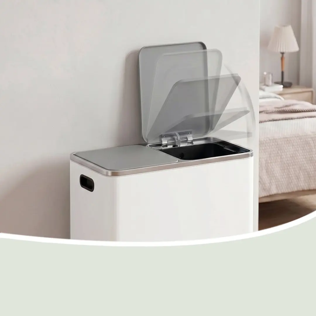 Songmics Pedaalemmer 80L - 2 Vakken - Soft-Close - Wit-Grijs