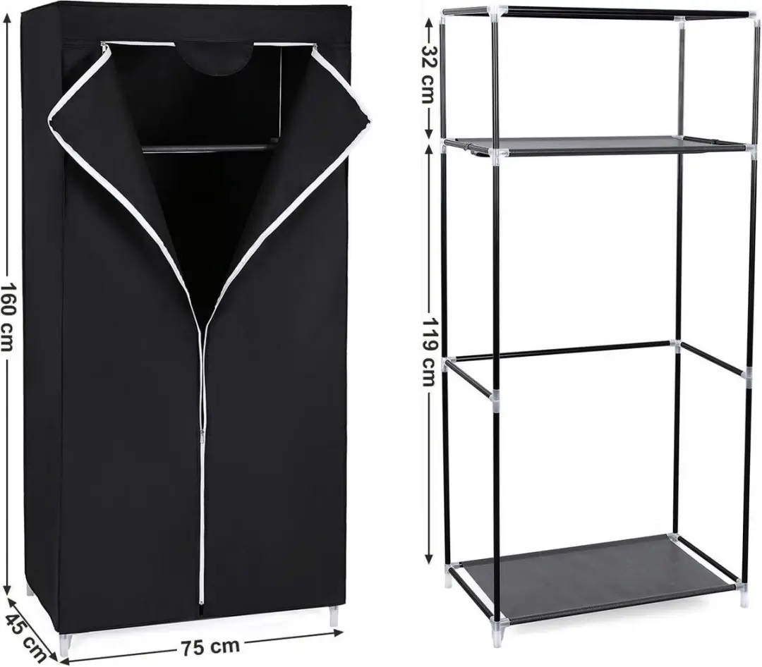 Songmics RYG83H Stoffen Kledingkast 160x75cm - Zwart