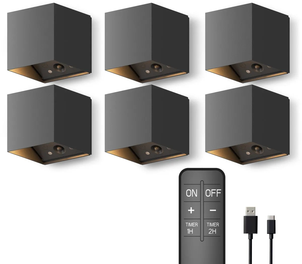 Calex Falerna Wandlamp Oplaadbaar 2700K - 6 Stuks - Zwart