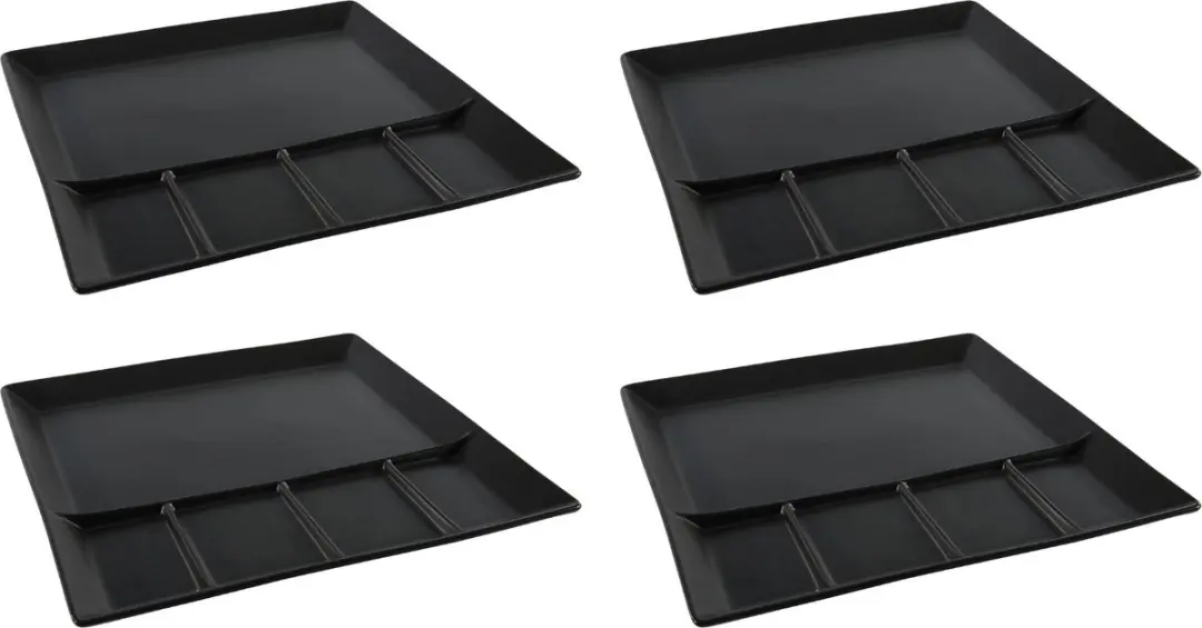 Cookinglife Gourmetbord 5-vakken - 24x24cm - Zwart - 4 Stuks