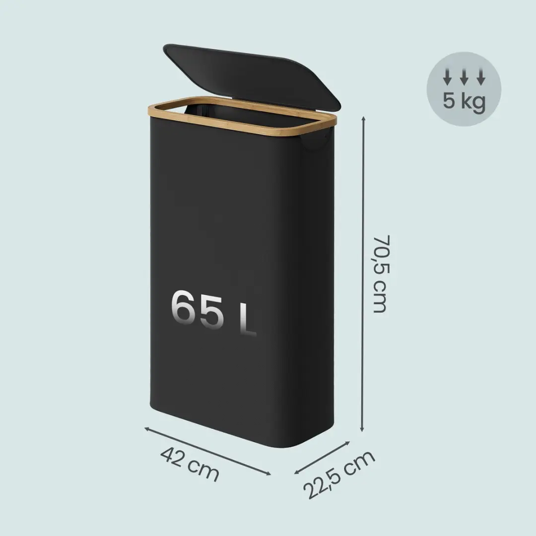 Songmics LCB506B01 Wasmand met deksel 65L - 4 vakken - Opvouwbaar