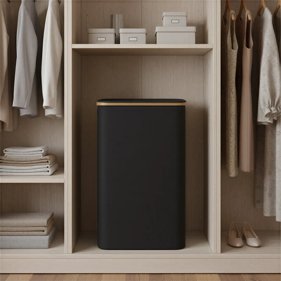 Songmics LCB506B01 Wasmand met deksel 65L - 4 vakken - Opvouwbaar