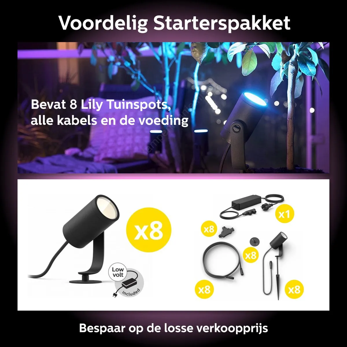 Philips Hue Lily Basisset 8 Tuinspots - Antraciet