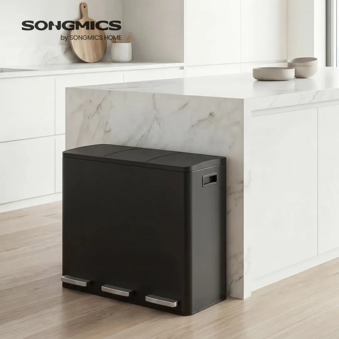 Songmics Pedaalemmer 54L - 3 Vakken - Zwart