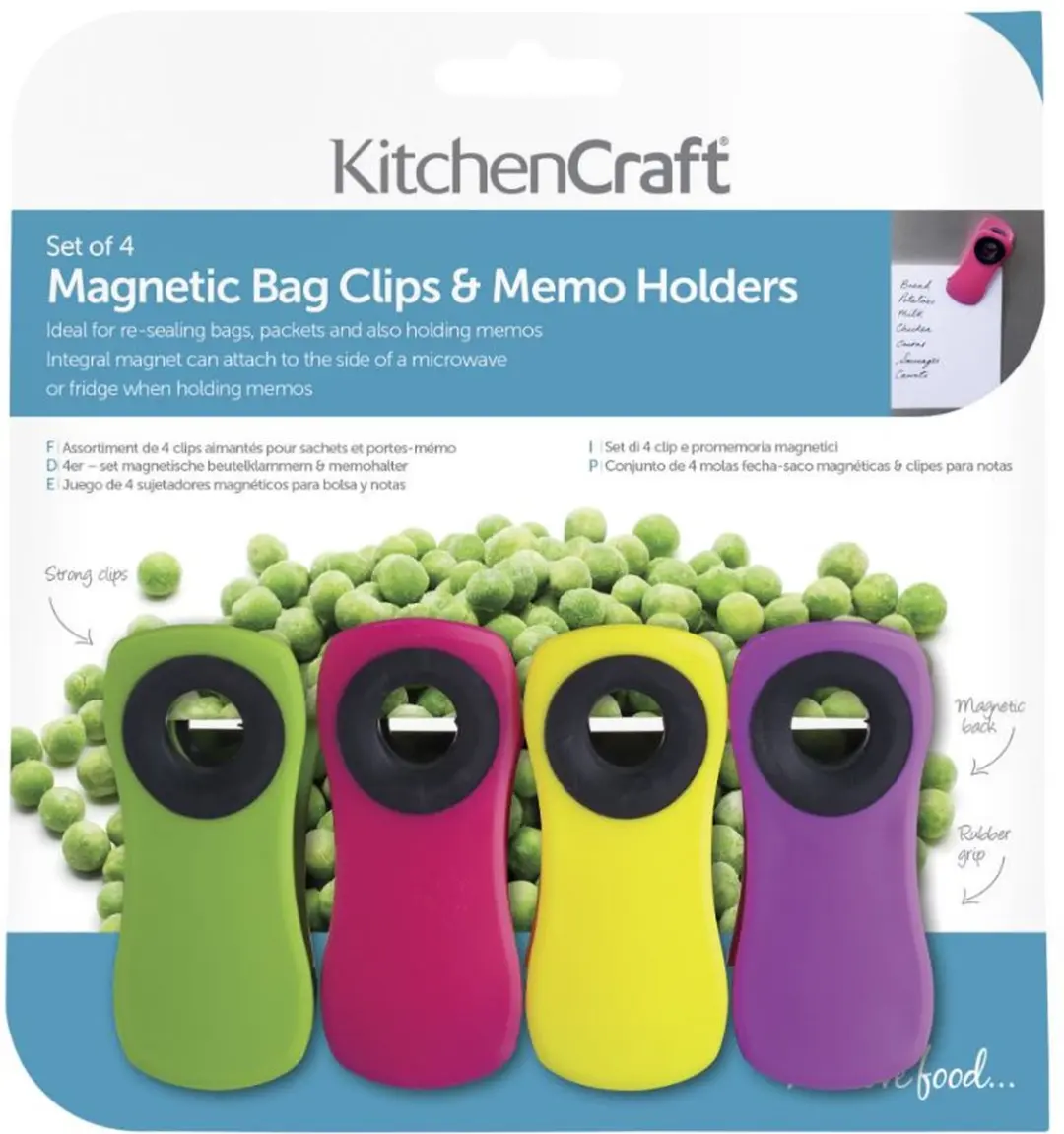KitchenCraft Vershoudclips Magnetic 4 Stuks - Geel/Paars/Rozes/Groen - afbeelding 2 van 3