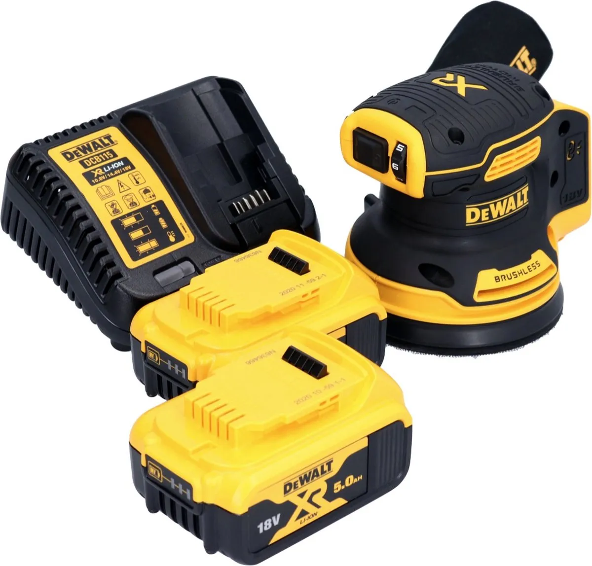 DeWalt DCW210 Excentrische Schuurmachine 125mm - 2x 5.0Ah Accu + Lader