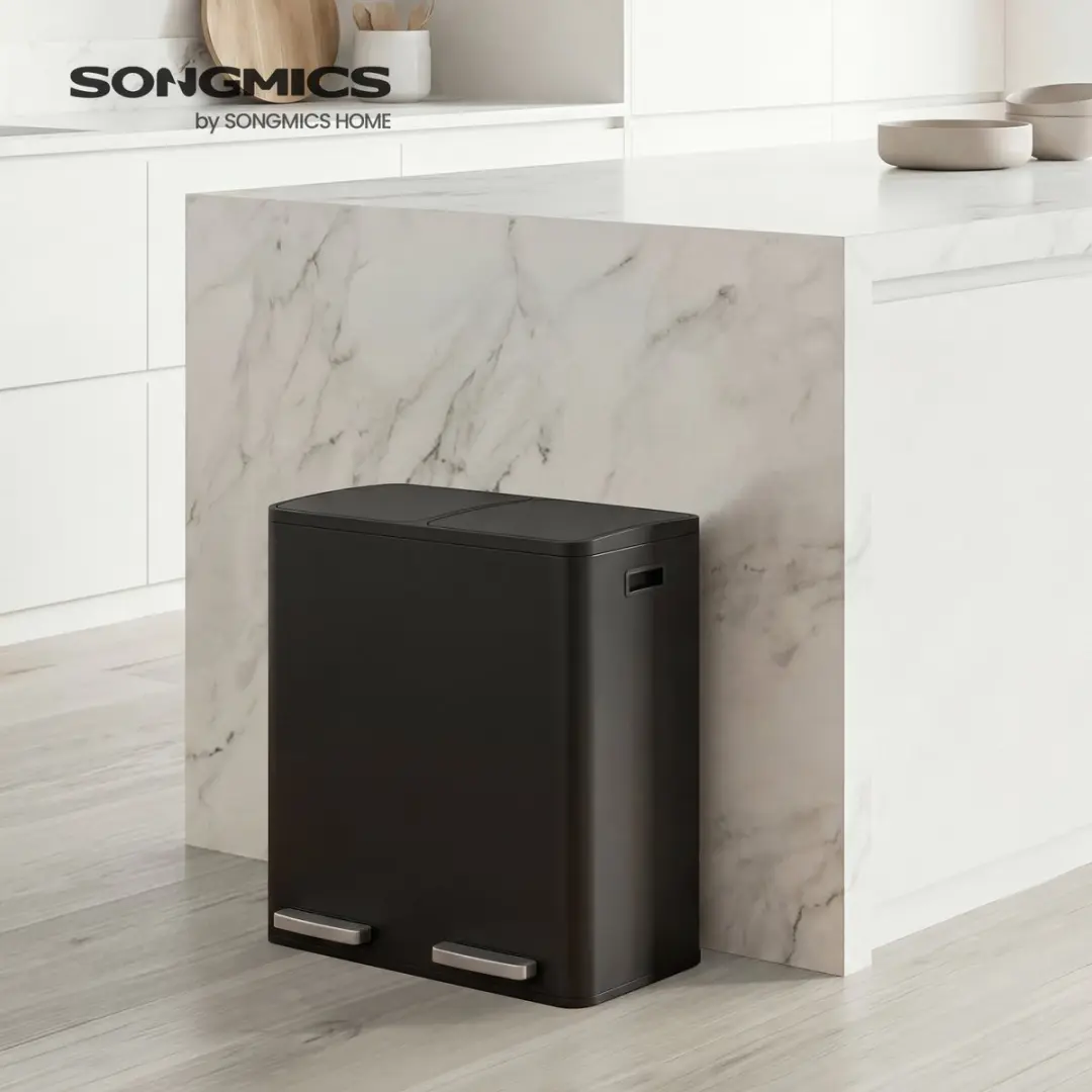 Songmics Pedaalemmer 30L - 2x15L - Zwart