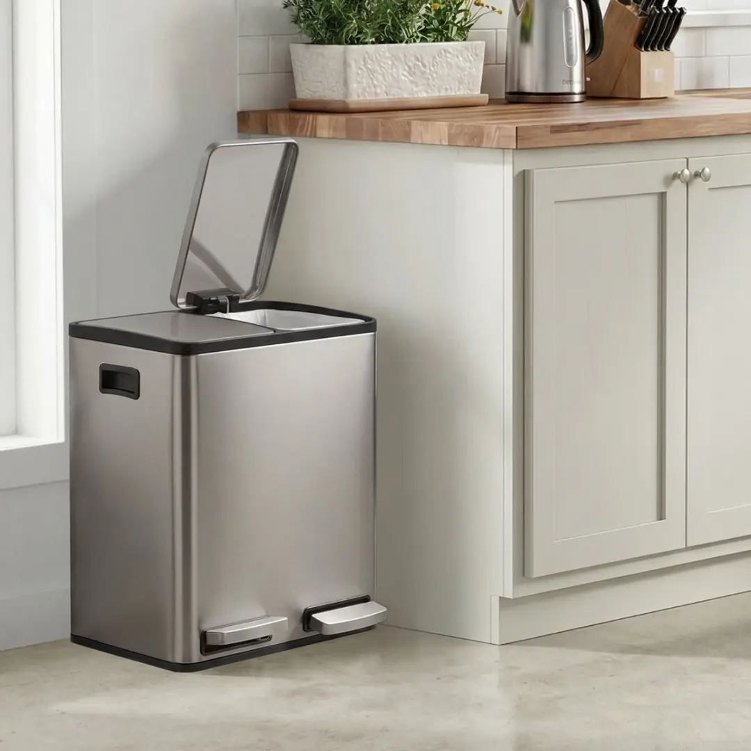 Songmics Pedaalemmer 30L - 2 Vakken - Zilver