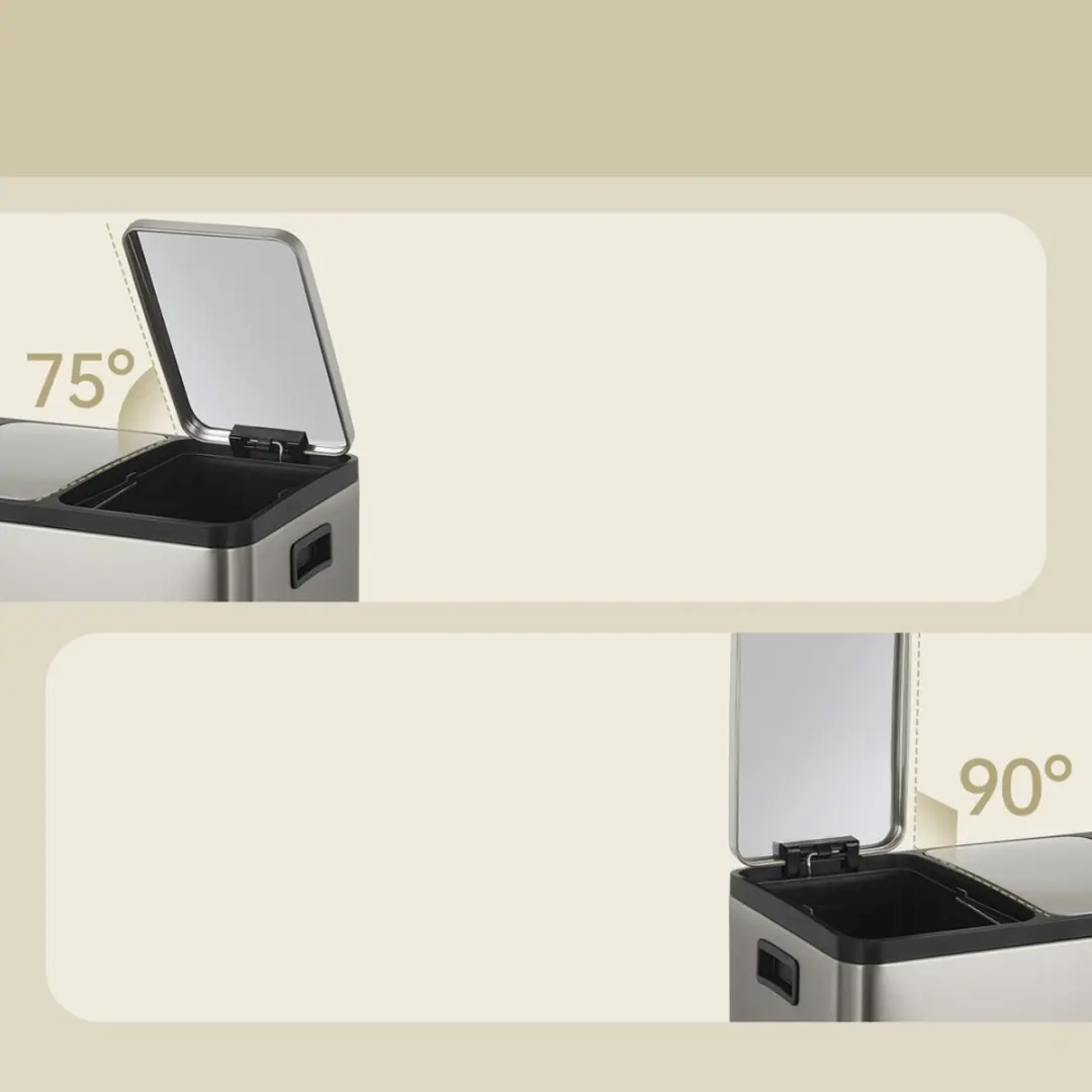 Songmics Pedaalemmer 30L - 2 Vakken - Zilver - afbeelding 6 van 6