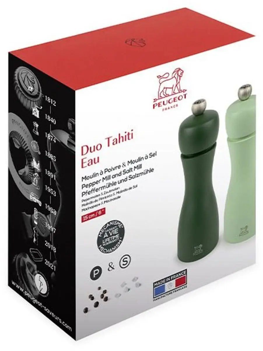 Peugeot Tahiti Duo Peper- en Zoutmolen Hout Groen - 15cm