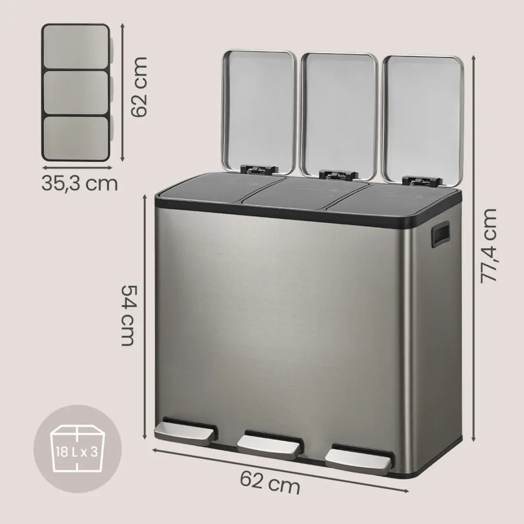 Songmics Pedaalemmer 54L - Zilver