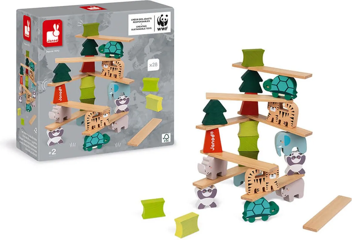 Janod WWF Stapelspel Bomen & Dieren 28-delig - 2-In-1 Evenwichtsspel