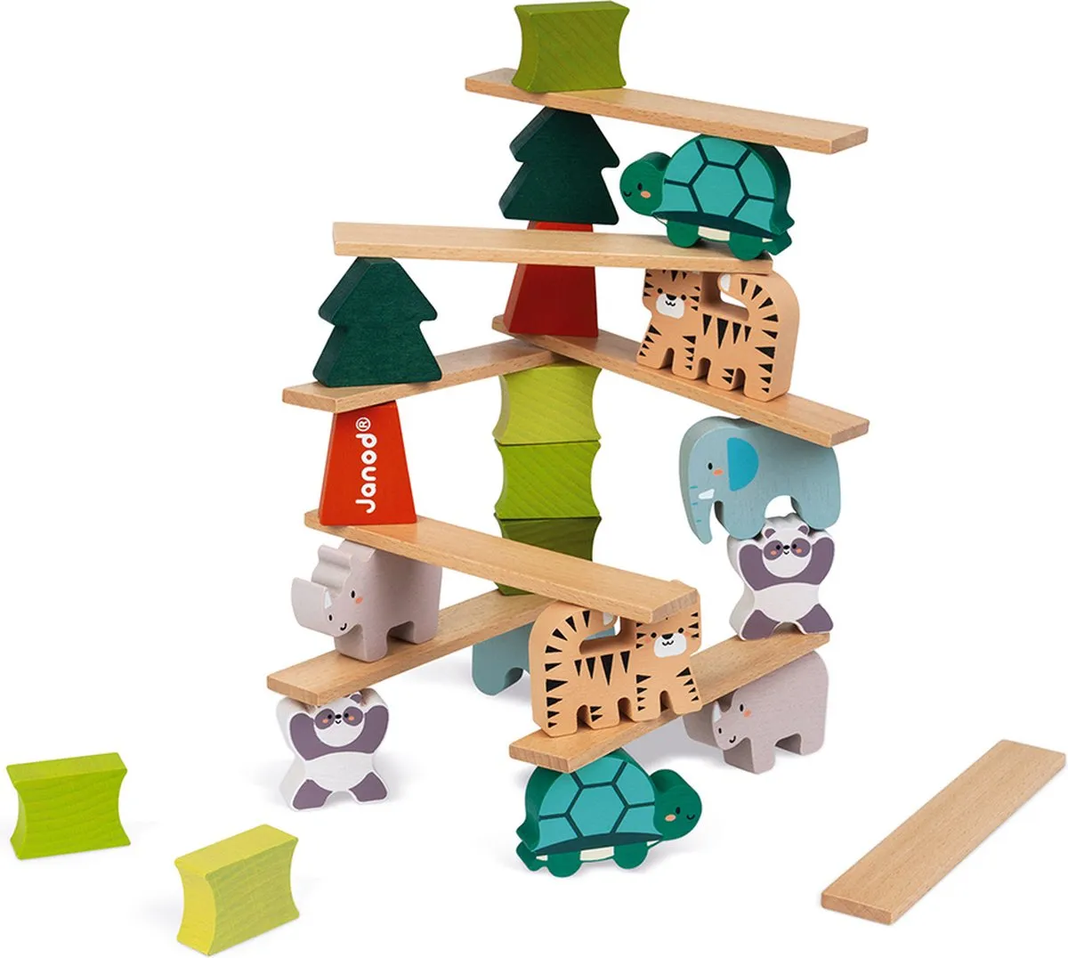 Janod WWF Stapelspel Bomen & Dieren 28-delig - 2-In-1 Evenwichtsspel