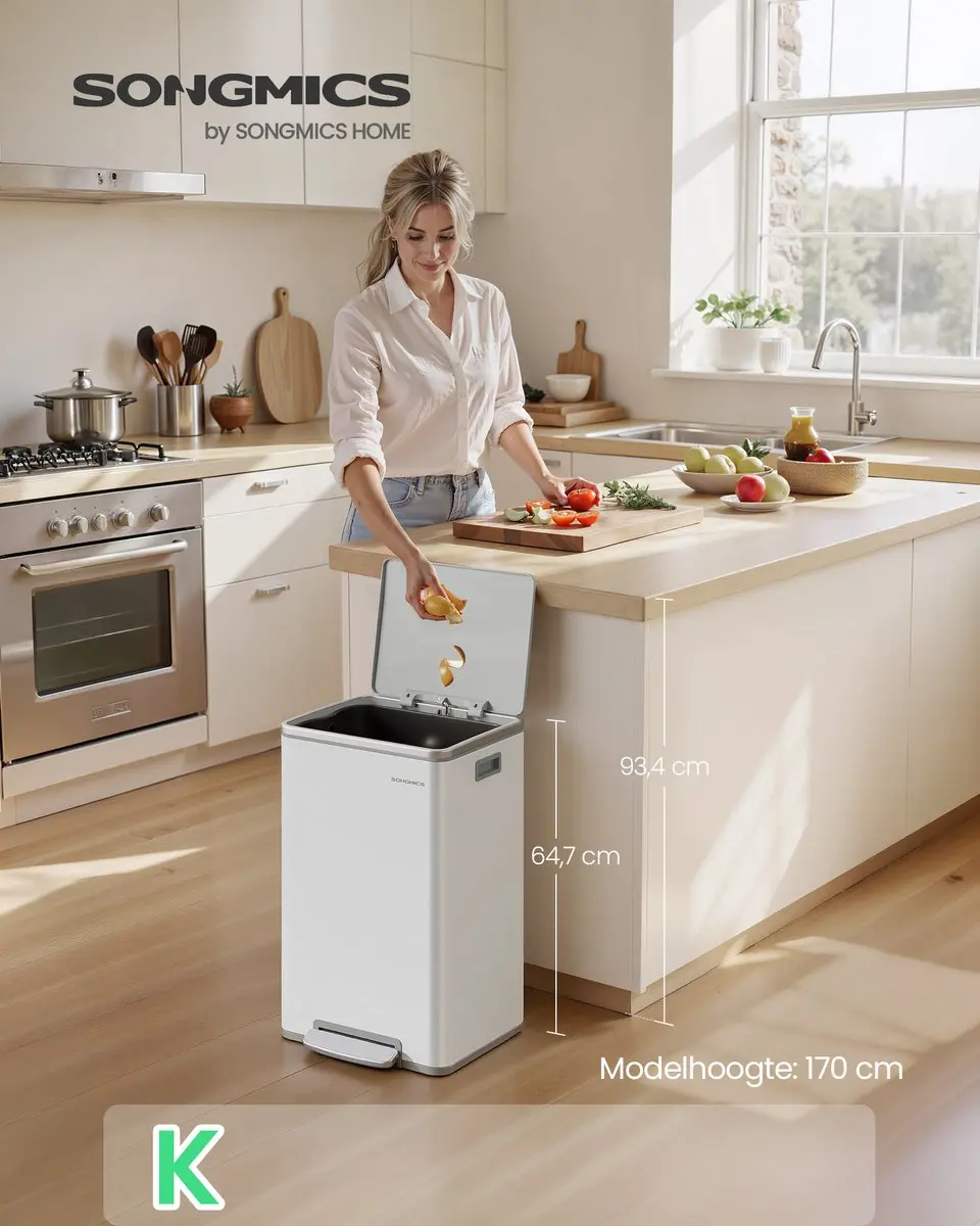 Songmics Pedaalemmer LTB595WC01V1 - 50L - Wolkenwit
