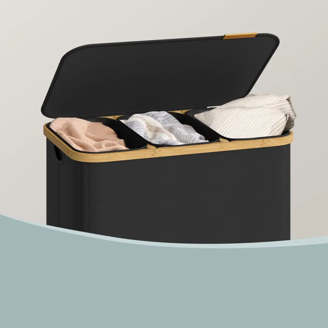 Songmics Wasmand met Deksel 170L - 3 Vakken - Inktzwart - afbeelding 6 van 6
